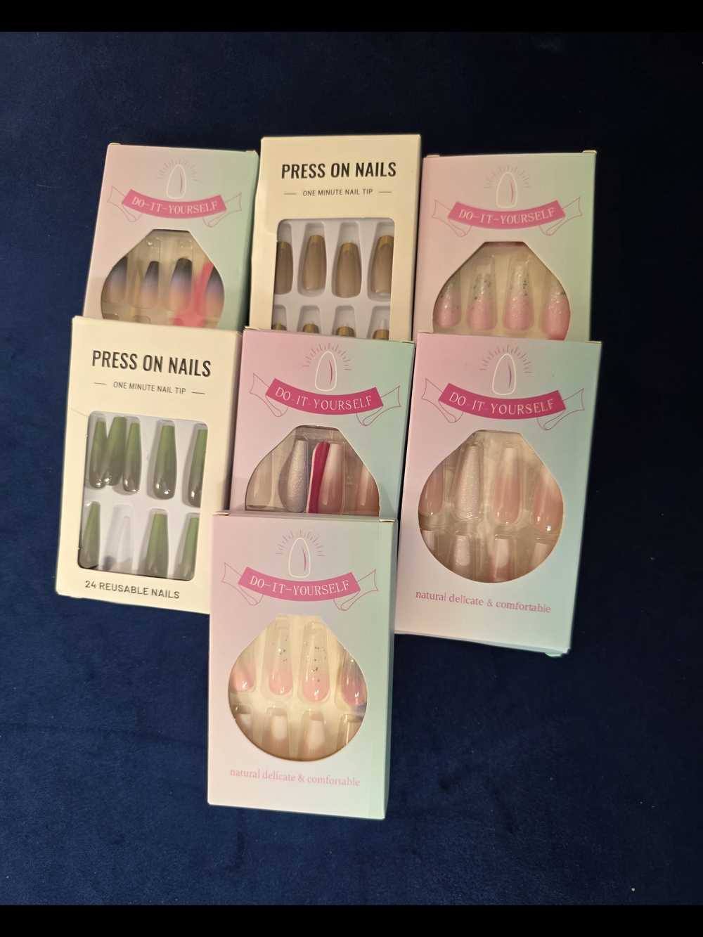Press-On Nails - Assorted Pink, Green, Gold Sets